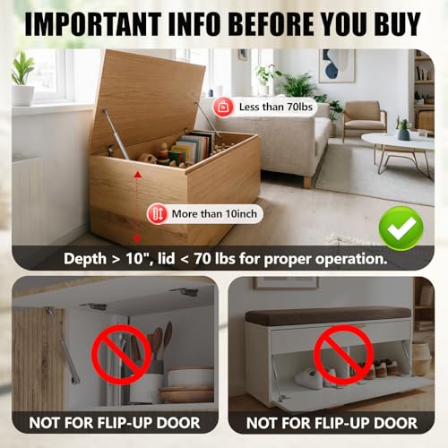 Vepagoo 2 Pack Soft Close Hinges for Toy Box, 15 inch 150N Gas Springs for Heavy Lids, Slow Close Safety Hinges for Tool Box Chest, Hydraulic Accessories for Wooden Storage