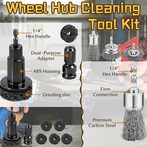 Wheel Hub Cleaning Tool, Brake Rotor Resurfacing Kit - 5 Pads & Coarse Carbon Steel Crimping Wire Wheel Brush, Rust Removal Tool for Car Repair