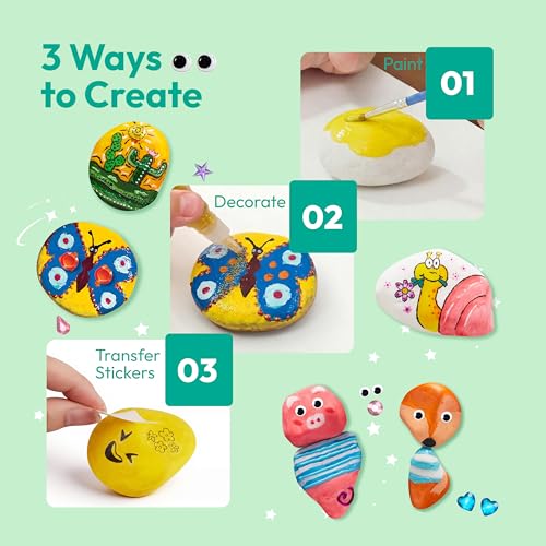 JOYIN Rock Painting Kit for Kids, Arts and Crafts for Girls & Boys Ages 6-12, DIY Supplies for Painting Rocks, Easter Craft Kits Art Set, Kids Birthday Christmas Presents, Family Indoor Activity - style: Original