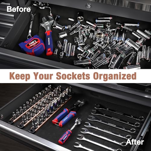 WORKPRO Magnetic Socket Organizer, Heavy Duty 1/2-Inch Drive Socket Rail - color: Champagne, size: 1/2" DR