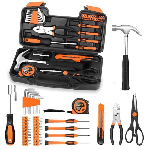 HANGYING 39-Piece Tool Set Household Hand Kit with Plastic Toolbox, Orange - color: Orange