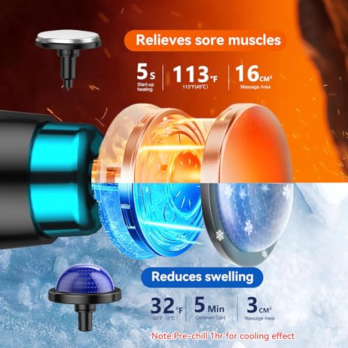 Foldable Heat Cold Massage Gun, 9 Speeds 10 Heads Cordless Handheld Percussion Massagers, Portable Electric Muscle Pain Relief Massager Gifts for Men Women Dad