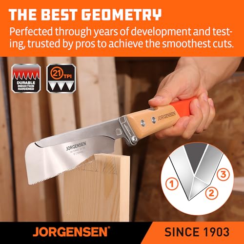 JORGENSEN Japanese Pull Saw, 6 Inch Pro Folding Dovetail Saw with Beech Wood Long handle, SK5 Steel Blade Tool-less Quick Change, 21TPI Cross Cut Woodworking Handsaw for Hardwood, Softwood - size: 6 Inch