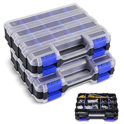 NATGAI 2 Pack Small Parts Organizers, 34-Compartments Double-Sided Tool Box - color: Blue