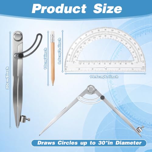 8 Inch Professional Compass for Woodworking with Wing & Protractor, Clear - color: Clear, size: 8 Inch