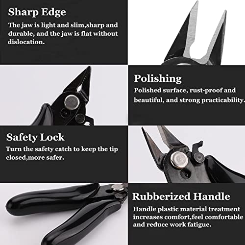 BOENFU 3.5 Inches Mini Cutter with Lock, Flush Cutters, Small Wire Snips, Micro Wire Cutter with Spring, Black - color: 3.5 Inches - Black Handle