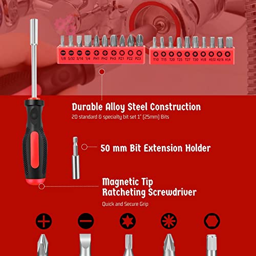 Flexzion 39-Piece Pink Tool Set with Mini Tool Box for DIY Home Repairs - color: Red & Black