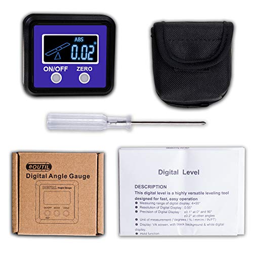 Digital Angle Gauge and Protractor, eOUTIL Digital Angle Finder Inclinometer Level Box with Magnetic Base for Woodworking, Table Saw, Construction, Drilling Machinery, Masonry - color: Blue