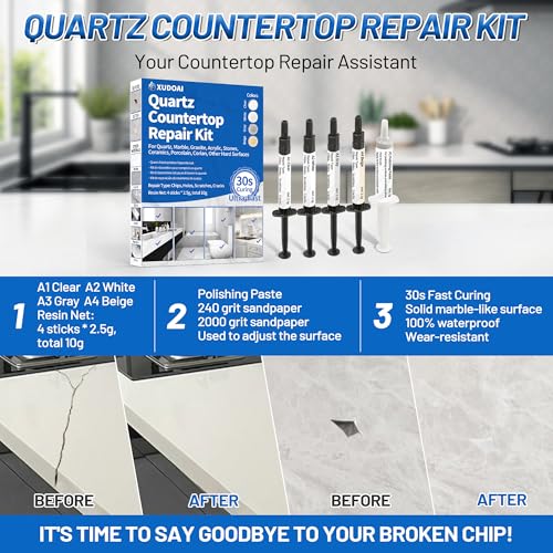 Quartz Countertop Repair Kit (Clear, White, Gray, Beige) 30s Fast Curing