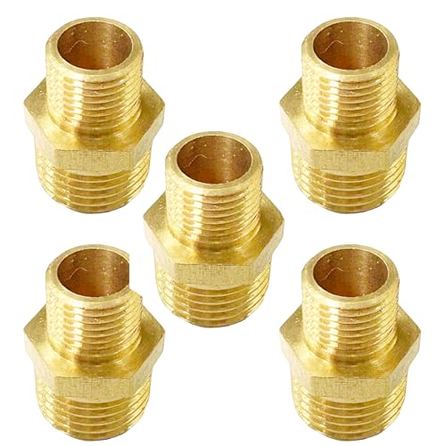 1/4" x 1/8" Male Threaded Hex Nipple Reducer Brass NPT Pipe Fitting Adapter Straight Connectors Pack of 5 - size: 1/4" x 1/8" -5 Pack