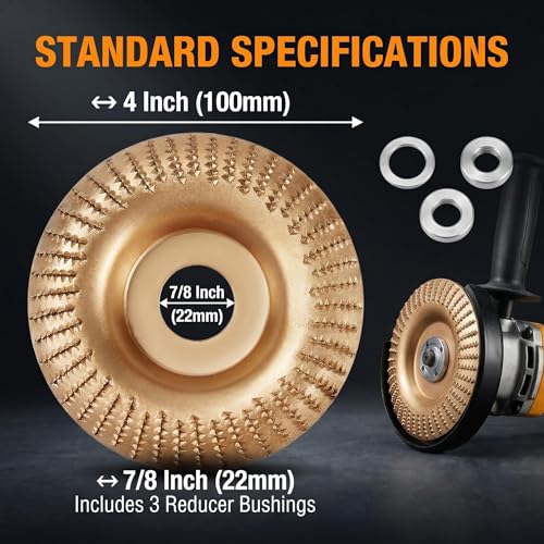 Tungsten Carbide Cutting Wheel Set, Angle Grinder Polishing Pad, 3 Piece Heavy-Duty Wood Carving Disc for 4" & 4-1/2" Angle Grinders, Flat Surface, Woodworking Attachment for Cutting, Shaping, Sanding