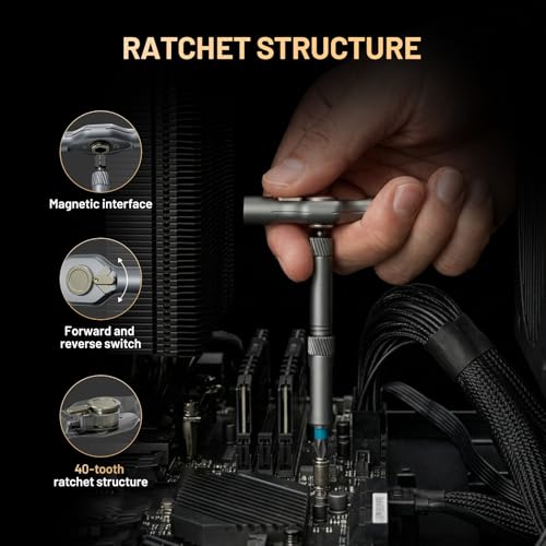 ATuMan 24 in 1 magnetic ratchet screwdriver set, Mini Bit Driver Kit with Reversible T-Handle, 40-Tooth Magnetic Multi-Bit Tool for Tight Spaces, Furniture Assembly, Bike Repair & EDC, with Case - style: RS1- 24 in 1