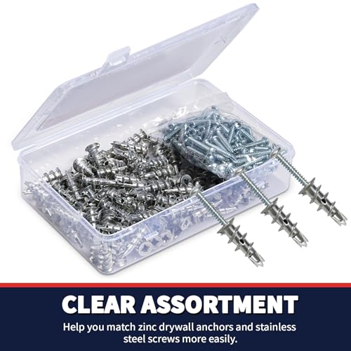 Drywall Anchors and Screws Kit, 200 Pcs Self Drilling Drywall Anchors, 100 Pcs Zinc Sheetrock Anchors and 100 Pcs #8 x 1-1/4" Metal Screws, Heavy Duty Wall Anchors, 75 Lbs Hanging Mounting - size: #8 x 1-1/4"