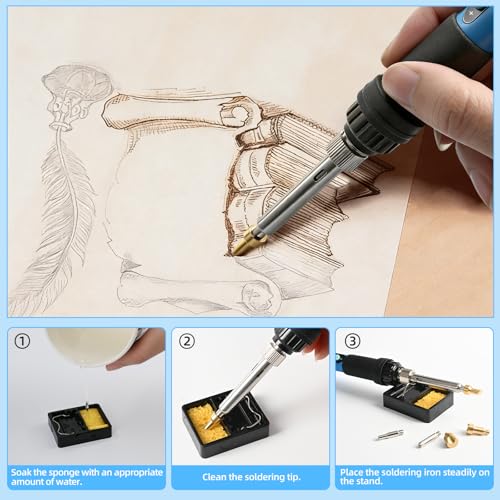 HANDSKIT 52PCS 90W Wood Burning Kit,Wood Burning Tool with LCD Display and Adjustable Temperature 180~480°C,28 Pyrography Tips,6 Blades and 1 Blade Holders,Pyrography Pen for Woodburning Crafts