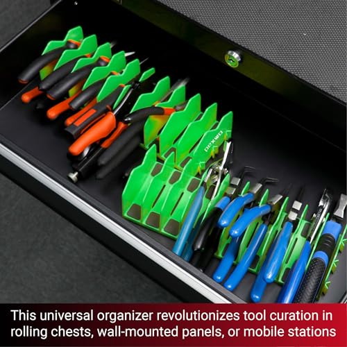 Plier Organizer & Rack (2-Pack, High-Vis Green) – 20-Slot Tool Storage for Toolbox Drawers – Non-Slip Rubber Base, Interlocking Modular Holders for Pliers, Cutters & Snips - size: 2 PC-Green