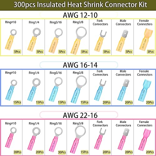 300Pcs Waterproof Electrical Heat Shrink Wire Connector Terminal Kit - size: 300pcs-Assortment