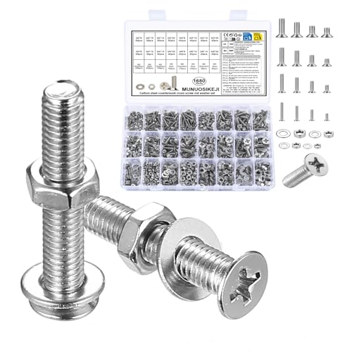 1680pcs M2 M3 M4 M5 Silver Flat Head Machine Screws Assortment Kit