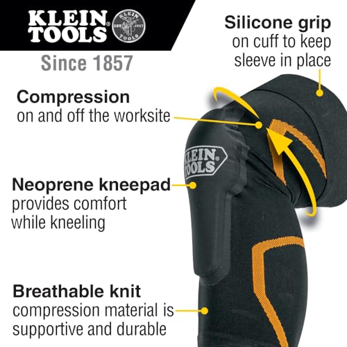 Klein Tools 60622 Knee Pad Compression Sleeve, Knee Support for Construction, Workers and Athletes, Black, S/M - style: S/M
