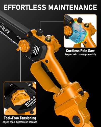 Electric Pole Saw 6“ Mini Chainsaw Cordless Telescopic 6.0Ah Batteries Fast Charger Adjustable Shoulder StrapTree Trimmer Limb Branch Cutter Pruner 16 Ft Max Reach Multi-Angle Yellow - color: Yellow-1 Battery