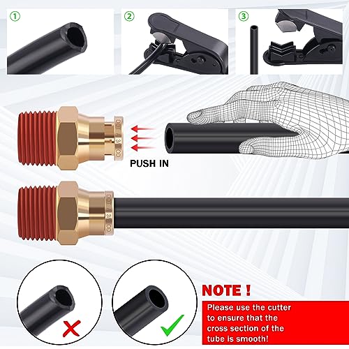 CheeMuii 64 Pcs Brass DOT Air Line Fittings with 1/4" & 3/8" DOT Air Hoses - size: 2ROLL-67PCS