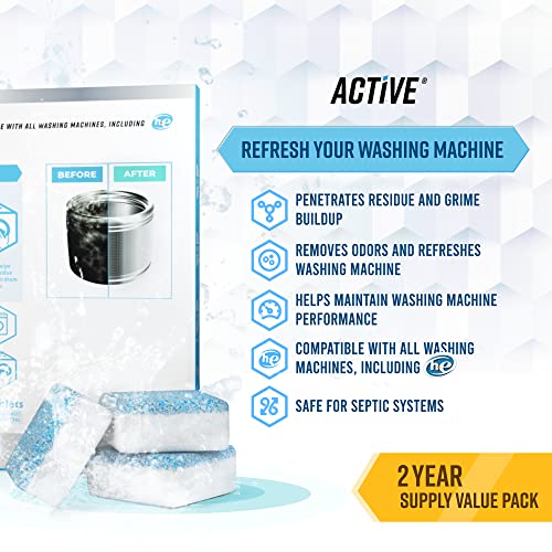 Washing Machine Cleaner Descaler 48 Pack - Value Size Deep Cleaning Tablets HE Front Loader & Top Load Washer, Septic Safe Eco-Friendly Deodorizer, Clean Inside Laundry Drum Tub Seal - 48 Count - style: 48 Tablets