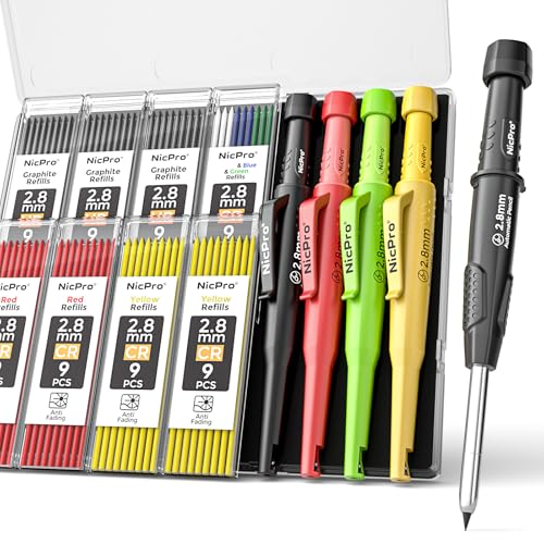 Nicpro Carpenter Pencils with Sharpener & Sleeve, 4Pack Construction Pencil - size: 4 Pack