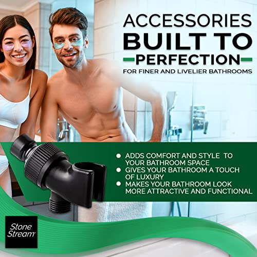 Original StoneStream Adjustable Wall Shower Adapter and Holder for Handheld Showerheads - Matte Black - color: Black