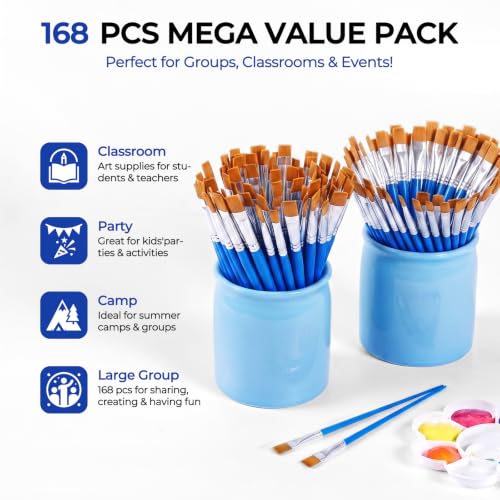 Smallbudi 168 PCS Small Paint Brushes Bulk, Flat Tip Acrylic Paint Brushes - size: 168 Flat Brushes
