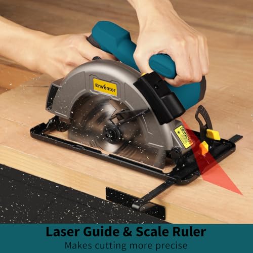 Enventor Circular Saw with Laser Guide, 2 Blades 7-1/4", 11A Corded Motor - size: 11A