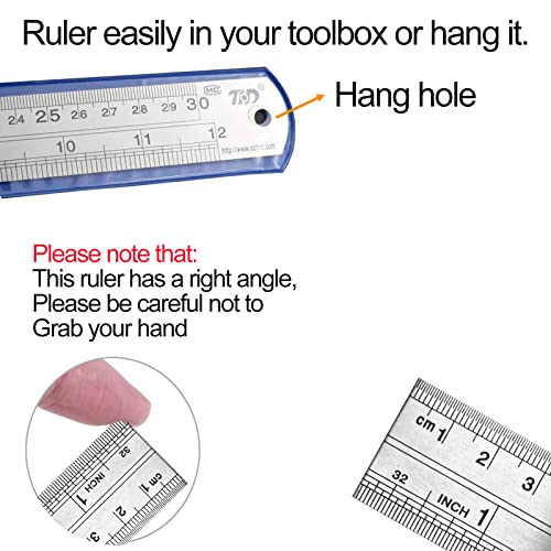YouOKLight Stainless Steel Ruler 2-Pack, 12 Inch & 30 cm Metal Ruler Dual Scale, Flexible Yet Durable Metric and Imperial for Drawing, Engineering, Sewing, School, Office – Silver