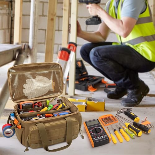 Rexmica 14-Inch Tool Bag Tool Storage Organizer Tactical Range Bag, Khaki - color: Khaki