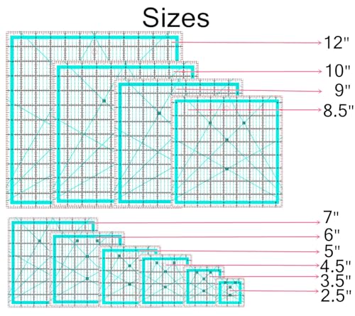 10 Quilting Square Rulers(2.5",3.5",4.5",5",6",7",8.5",9",10",12") - color: lake blue