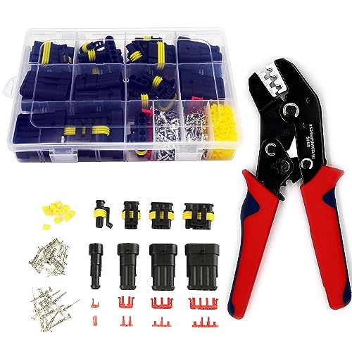 352pcs 1/2/3/4 Pin Connector Automotive Waterproof Connector with Crimper - color: 352pcs With Crimper