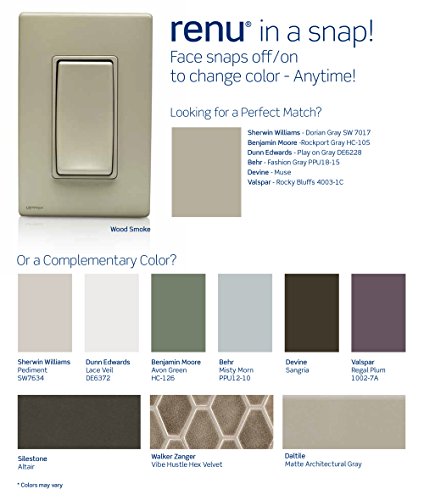 Leviton Renu One-Gang Screwless Snap-On Wallplate, REWP1-WS, Wood Smoke - color: Wood Smoke, size: 1 Gang