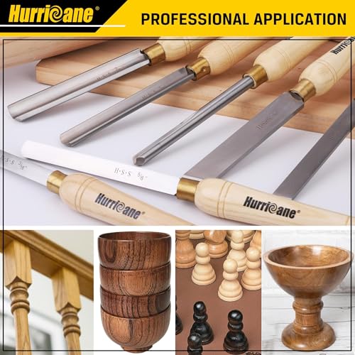 HURRICANE 8pc Wood Lathe Chisel Set, M2 HSS Wood Turning Tools with 10" Solid Hardwood Handles, Lathe Tool Kit for Beginners and DIY Hobbyists, Includes Protective Wooden Box - size: 8 pc with Wood Case