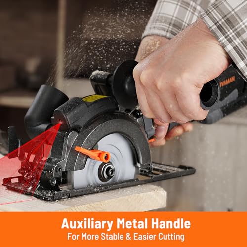 DOVAMAN Circular Saw w/Bag, 5.8A 4-1/2" mini Saw w/Laser & Auxiliary Handle - color: B-grey