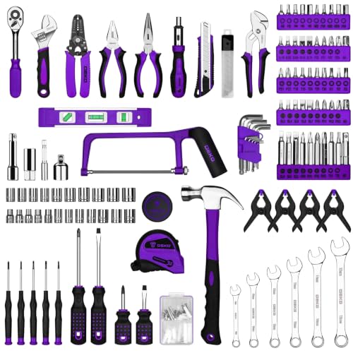 DEKOPRO Tool Set: 228 Piece Home Tool Kit, Household Basic Repair Tool Set Comes with Storage ToolBox, Socket Wrench Set for Car, Hand Tool Box Set for Home - Purple - color: Purple