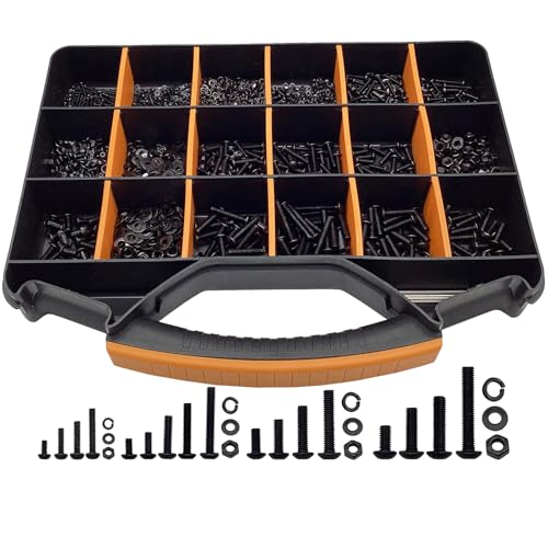 3000PCS Metric Screw Assortment, M2 M3 M4 M5 Screw Assortment, Metric Machine Screws Kit, Hex Button Head Cap Screws and Nuts & Washers Kit, Screw & Bolt Assortment Sets, Grade 10.9 Black Alloy Steel