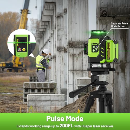 Huepar Laser Level 360 Self Leveling, Rechargeable Green Laser 4x360° Cross Line Lazer Leveler 4D Level Laser Tool for Construction with Two Li-ion Batteries, Magnetic Bracket &Hard Carry Case -LS04CG