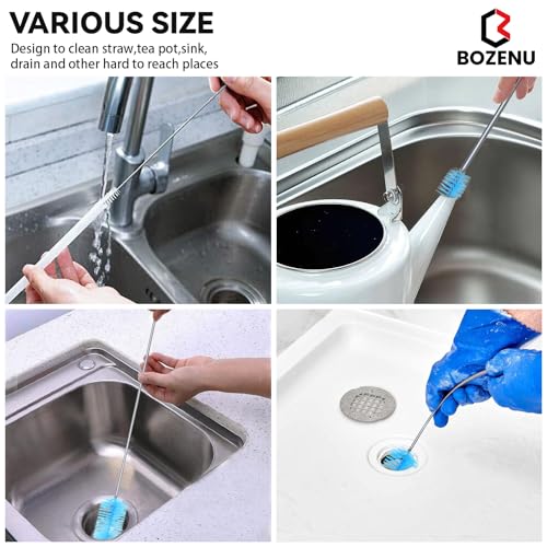 Flexible Drain Brush, 66 Inch Long Double Ended Hose Pipe and 58 Inch Tube Cleaning Brush and 2 Pack 8 Inch Straw Cleaner Brush - color: Blue