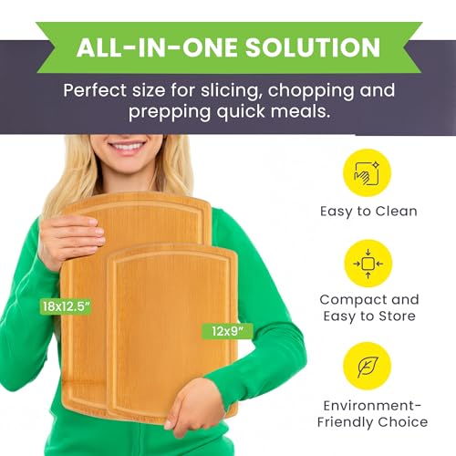 Extra Large Bamboo Cutting Board Set of 2 – Wood Cutting Boards for Kitchen with Glue-Free Surface™ & Juice Groove – Non-Toxic Wooden Chopping Boards, FSC-Certified, Durable Carving Boards - color: Glue-Free Surface - Round
