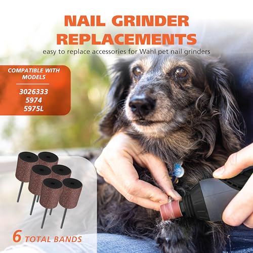 Wahl Dog Nail Grinder Replacement Accessory Kit, 8 Pieces | Includes: Grinding Drum, Stone & Sanding Grit Bands For Pet Rotary Tool Electric Nail File – Model 3028371