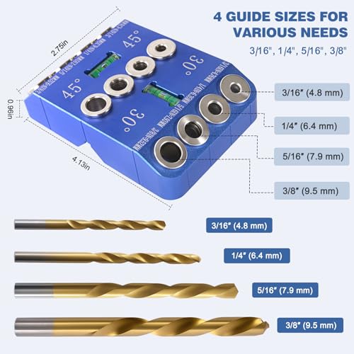 Aluminum Angle Drill Guide Jig, 30/45/90 Degree, 4 Hole Sizes