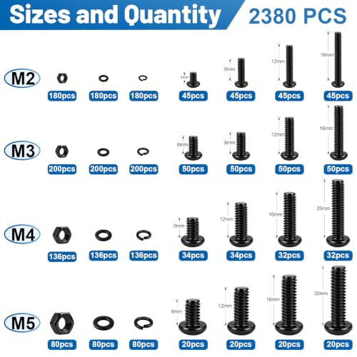 2380PCS Hex Socket Button Head Screws Assortment Kit 10.9 Alloy M2-M5 - size: G10.9 M2M3M4M5 2380PCS