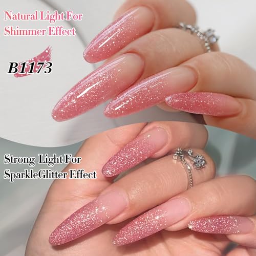 Double Rhythm 0.5Oz Glitter Gel Polish Shimmer Reflective Color for Nail Art Salon DIY Soak Off 15ml Nail Lamp Gel Polish at Home (Light Pink-B1173) - color: Blossom Pale Pink