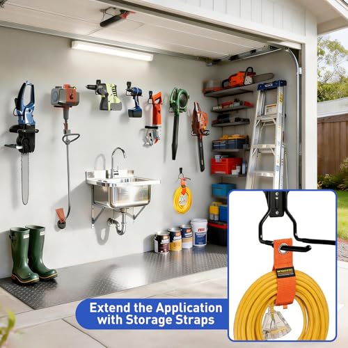 Heavy Duty Garden Power Tool Hanger, Garage Storage Utility Hooks with Storage Straps, Electric Tool Hooks, String Trimmer Hangers, Garden Tool Organizer, Weedeater Rack (2, Black) - color: Black-2