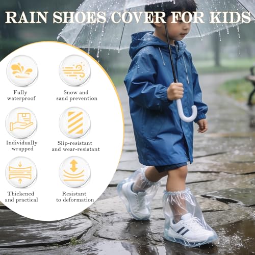 20 Pcs Individually Packaged Kids Waterproof Shoe Covers, Disposable Clear Kids Shoe Ponchos, Anti-Slip Plastic Kids Rain Shoe Covers, Perfect for Kids, Small Feet & Disney Trips (Kids, 20Pcs) - size: Kids S 20Pcs