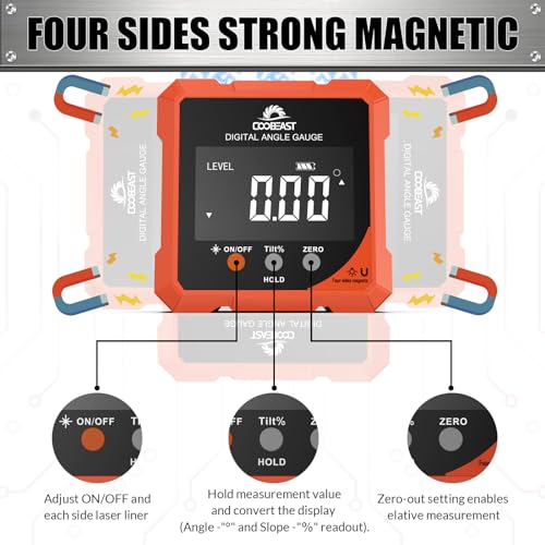 Coobeast Digital Angle Finder with Dual Laser 4-side Magnetic Angle Gauge - color: Orange
