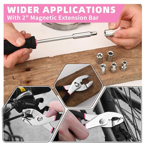 HANGYING 132-Piece Home Tool Kit for Women with Plastic Toolbox Pink - color: Light Pink