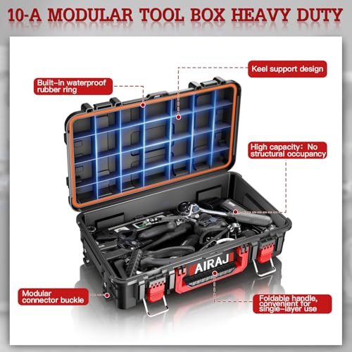 AIRAJ Rolling Tool Box with Wheels Heavy Duty, Stackable Tool Box Organizer